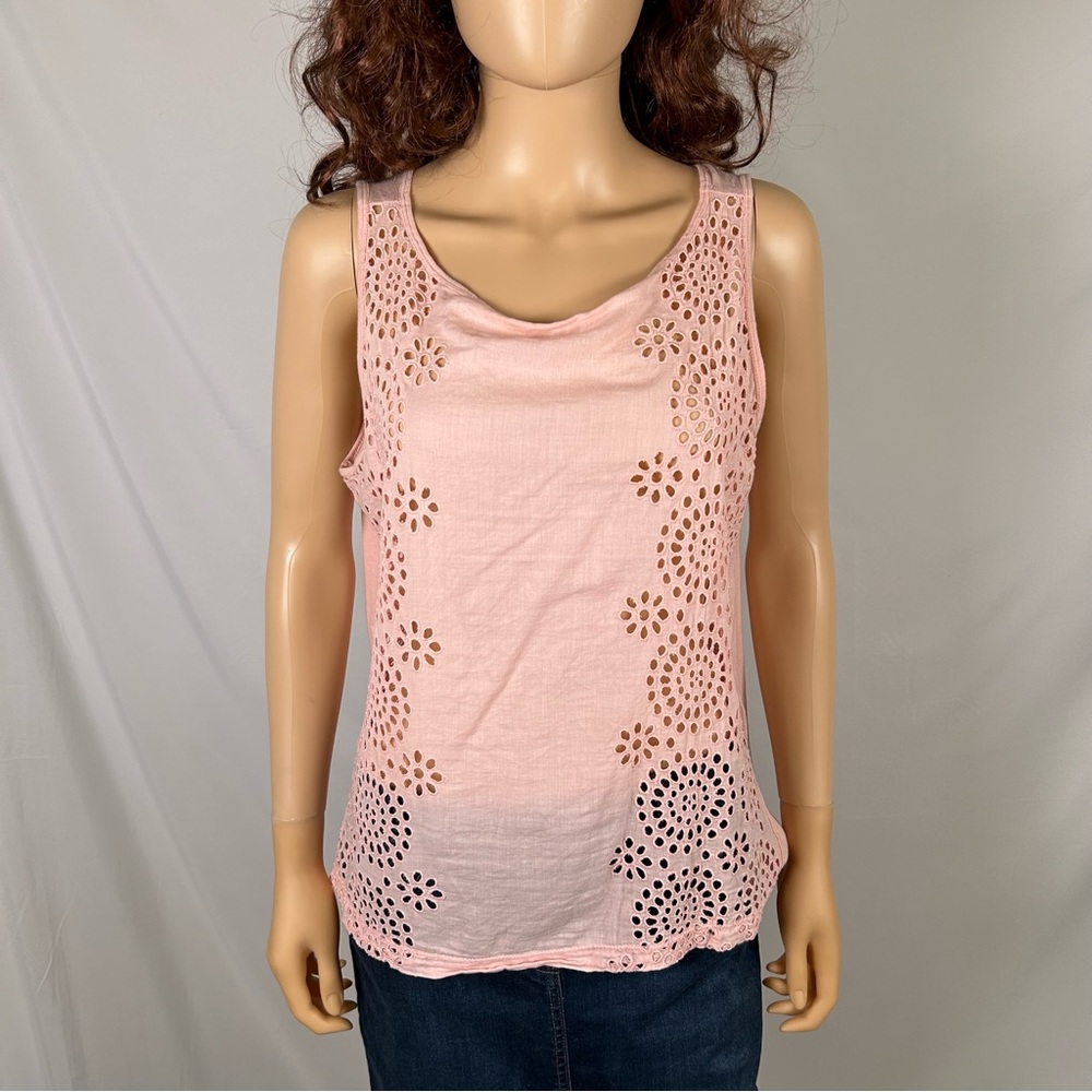 LOFT Pink Eyelet Sleeveless Tank Top Size Medium